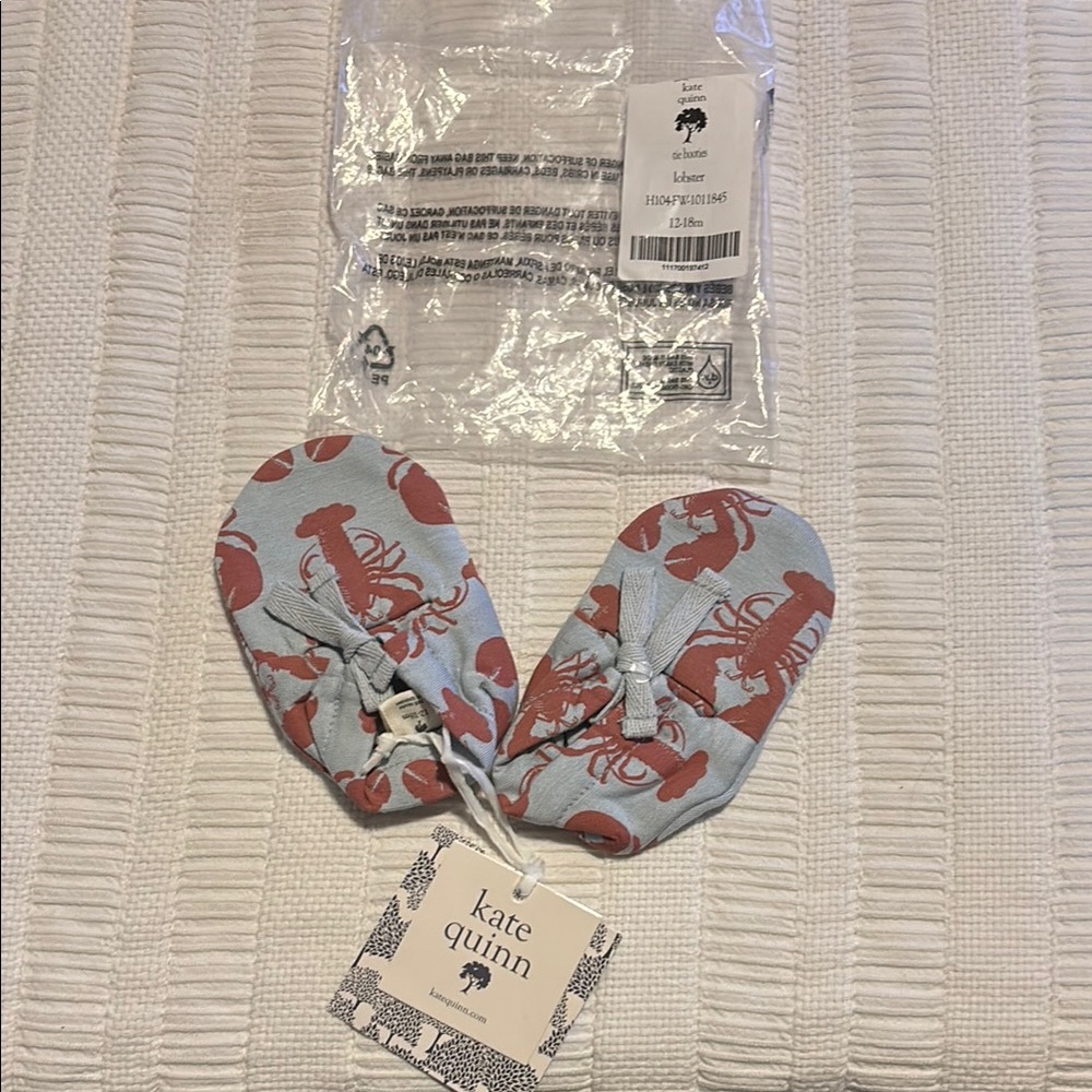 Kate Quinn Lobster Print Baby Mittens in Red and Gray